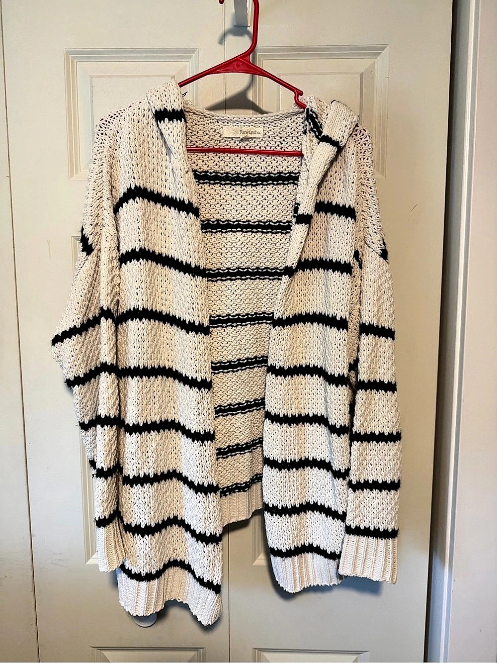Rewind Kint Striped Hooded Cardigan Sweater Size L